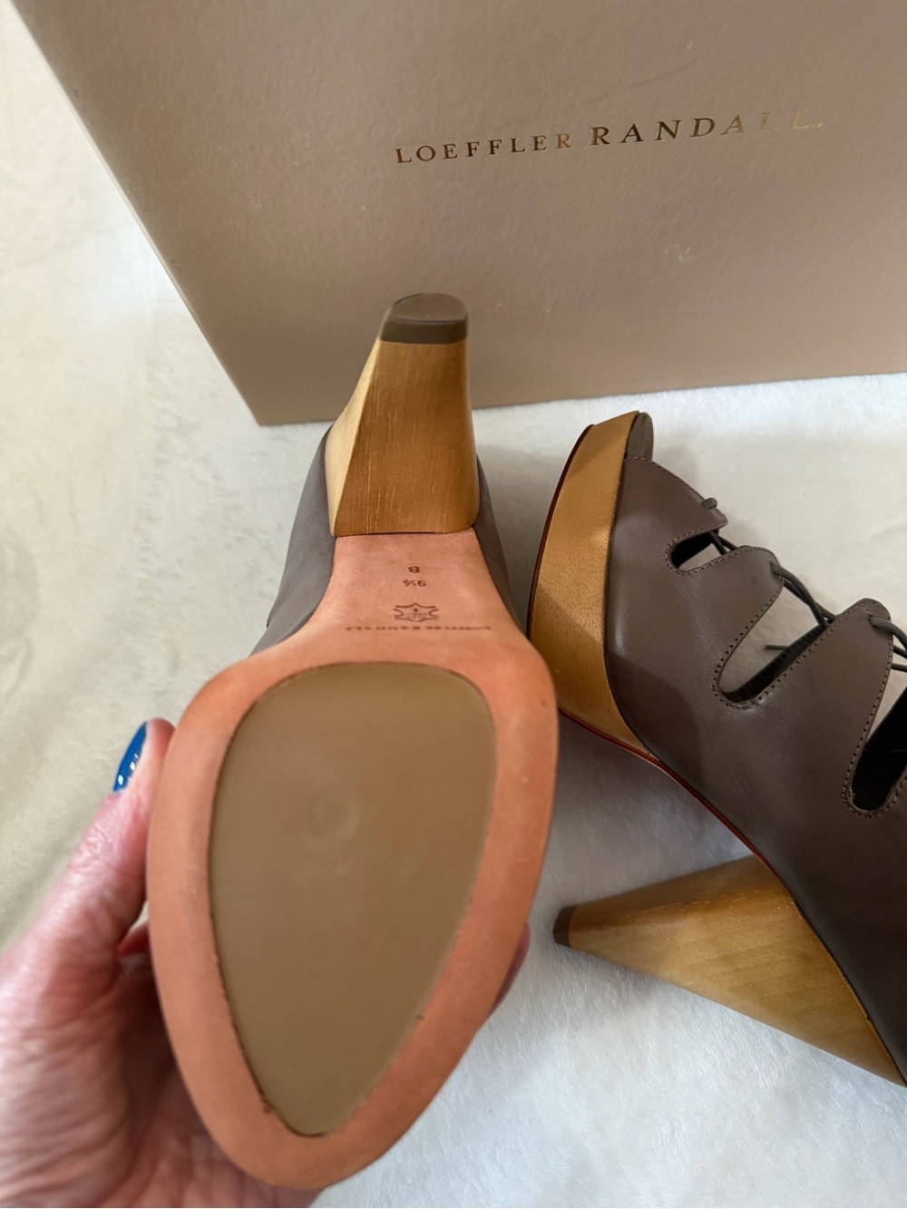 Loeffler Randall Taupe Lace-Up Peep Toe Heels - Picture 3 of 4